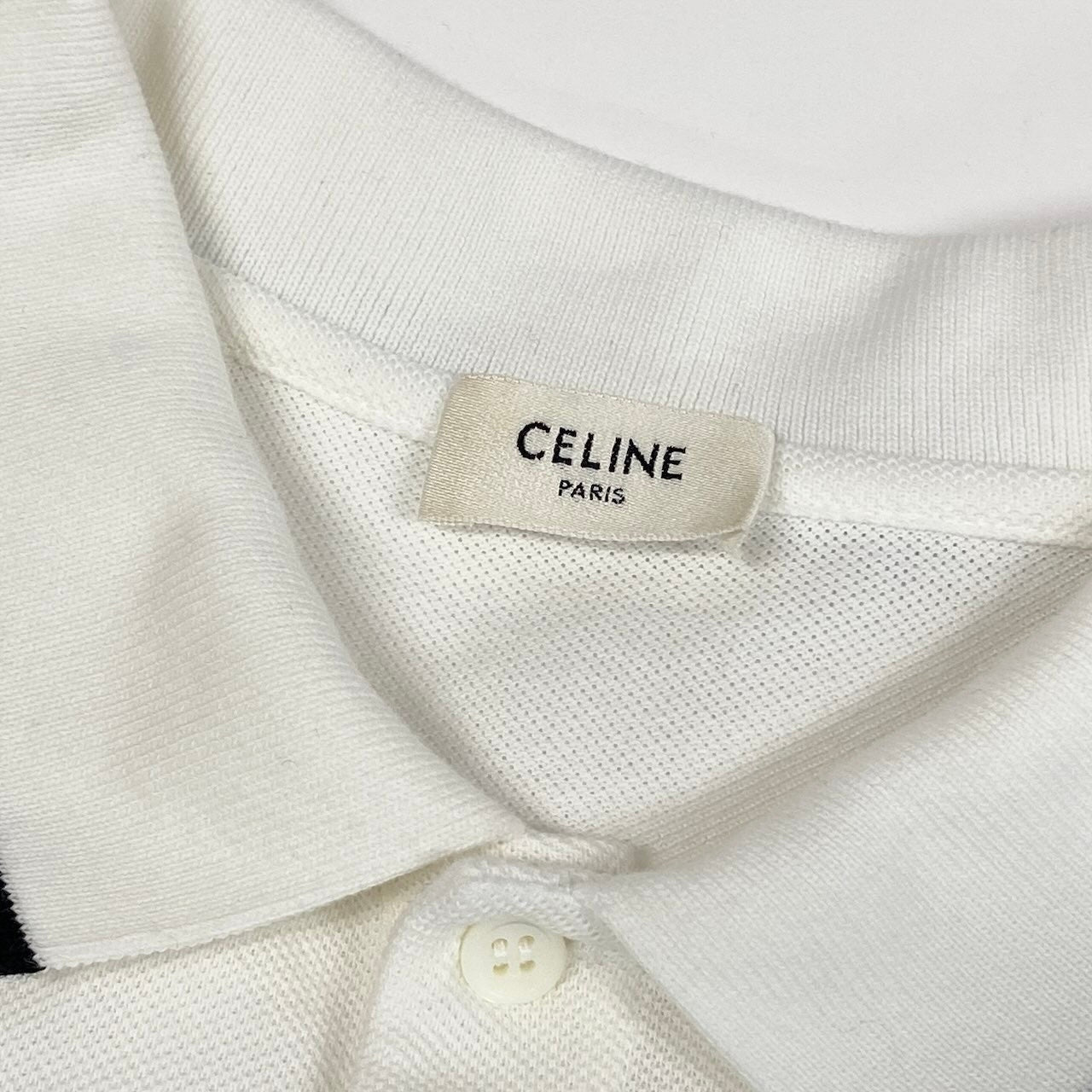 K14c20 CELINE セリーヌ トリオンフ刺繍 クラシック 半袖ポロシャツ トップス L ホワイト コットン メンズsn1