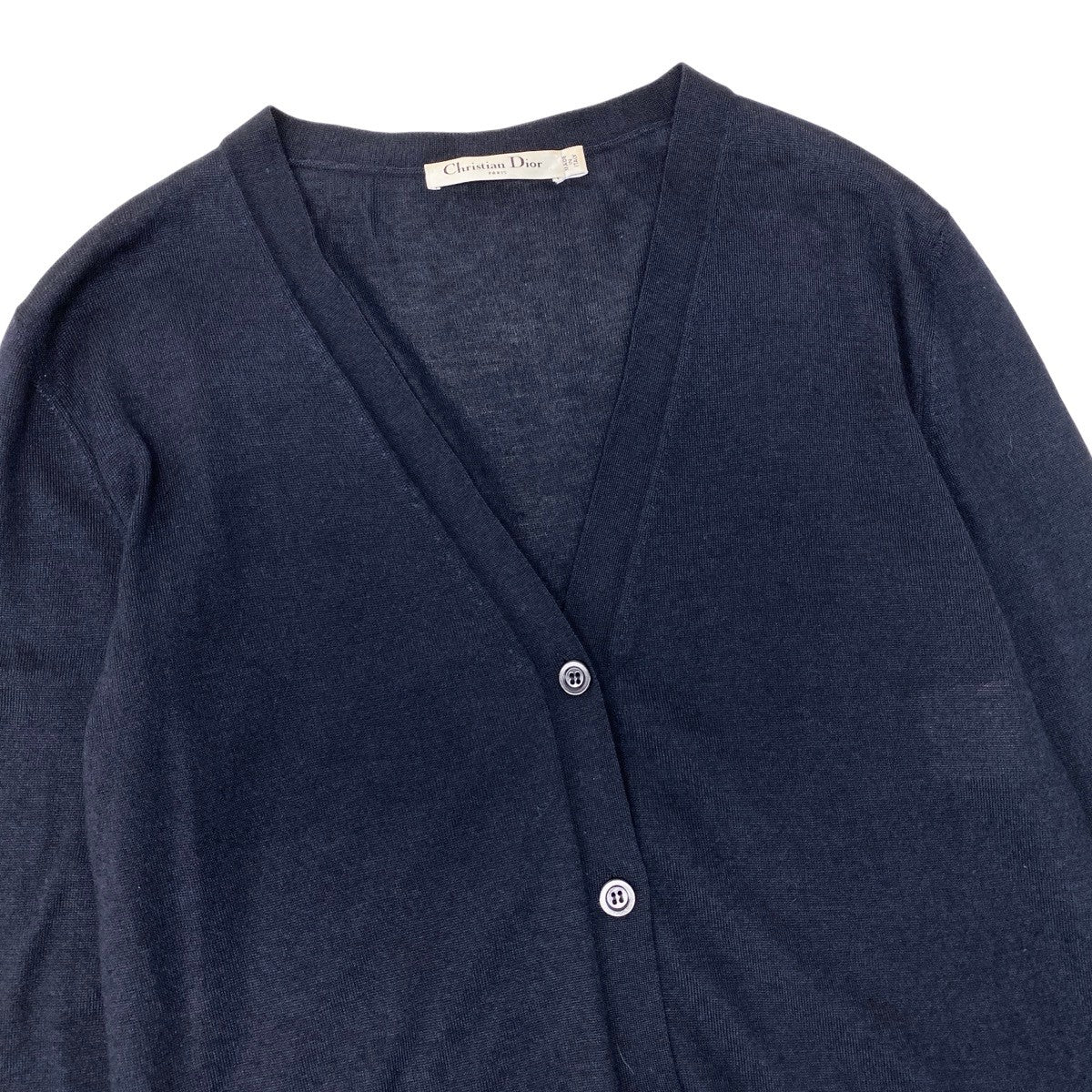 Eh10 Christian Dior クリスチャンディオール bee刺繍 ロングスリーブ ニットカーディガン 914G06AM101 イタリア製 40 ネイビー カシミヤ シルク レディースo07t