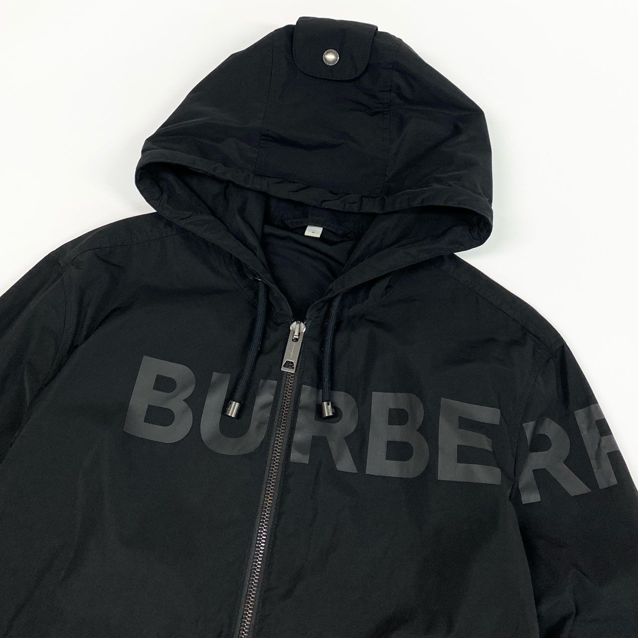 37L23 BURBERRY バーバリー ホースフェリー シェイプメモリータフタ フーデッドジャケット フーディー パーカー ダブルジップ Mサイズ ブラック ポリエステル100％ メンズo07t