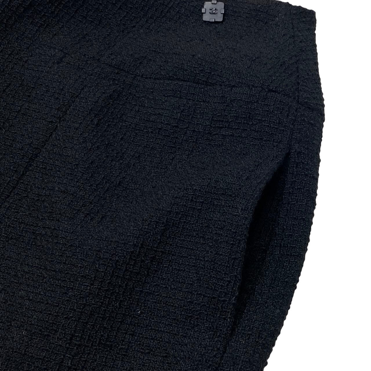 Cg6【美品】CHANEL ツイードスカート ミニスカート ココマークプレート フランス製 P42225 38サイズ ブラック ウール100％ レディース 女性用u02t