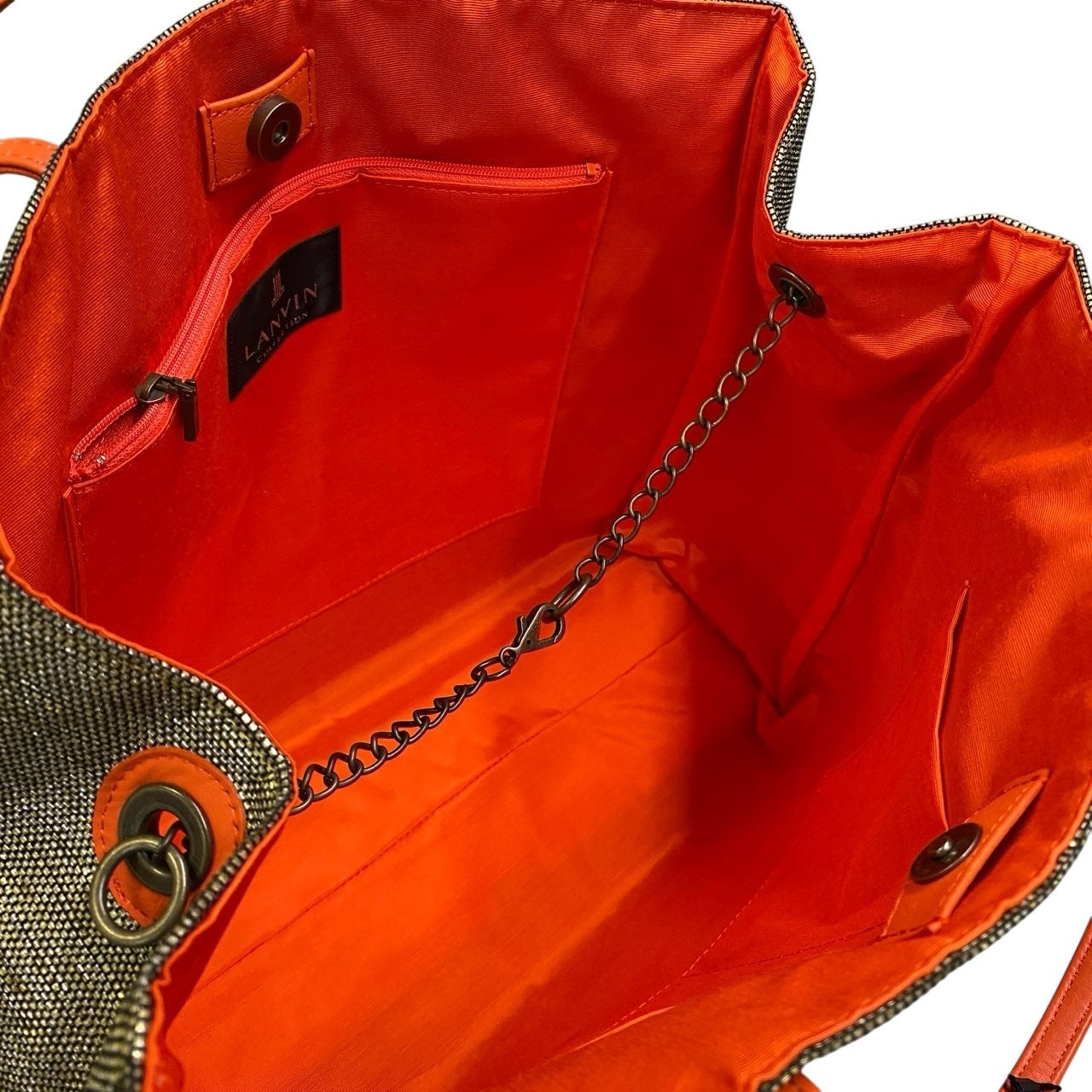 Db23 LANVIN COLLECTION ランバンコレクション トートバッグ  リボンチャーム付 大容量 通勤通学 フリー ゴールド ブラック オレンジ レディースu02t