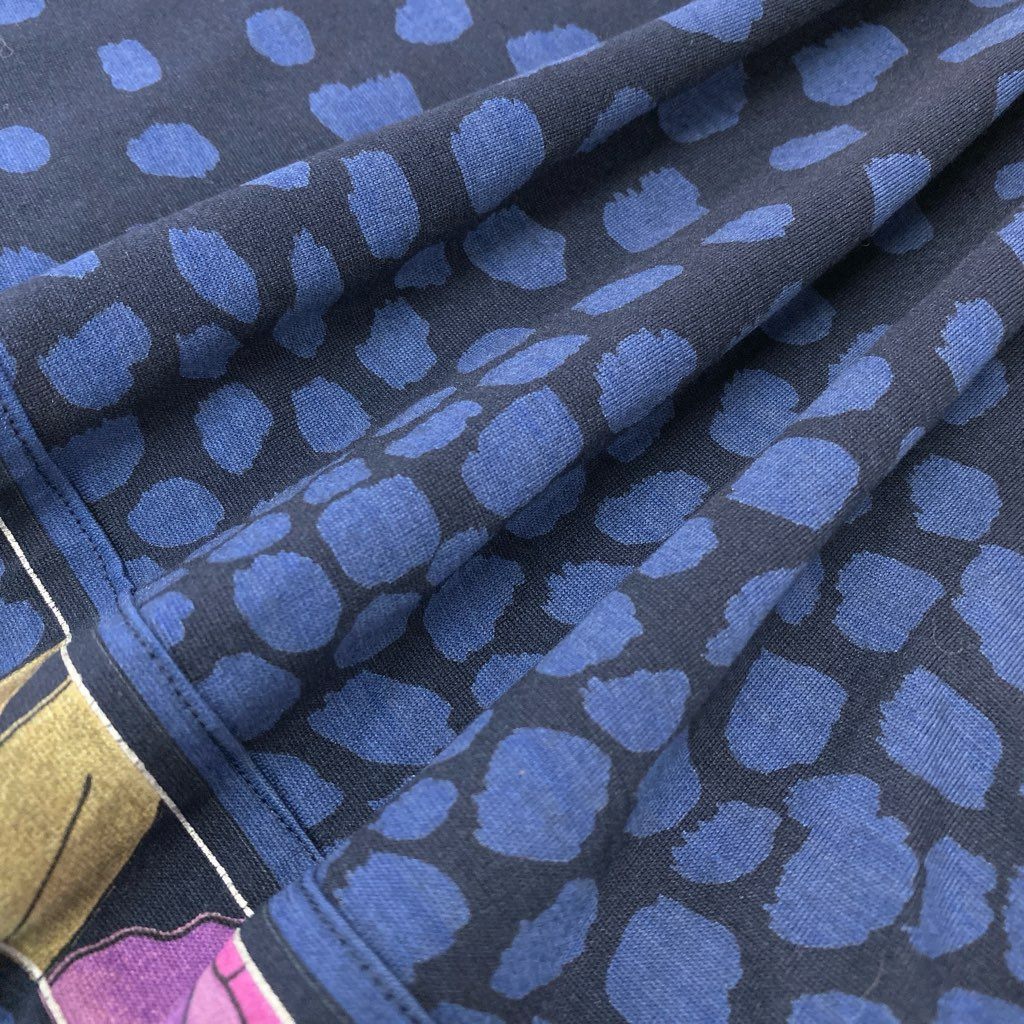 6l25 LEONARD レオナール 長袖チュニック チュニックワンピース クルーネック 美しい花柄プリント Lサイズ ネイビー レディースu02t