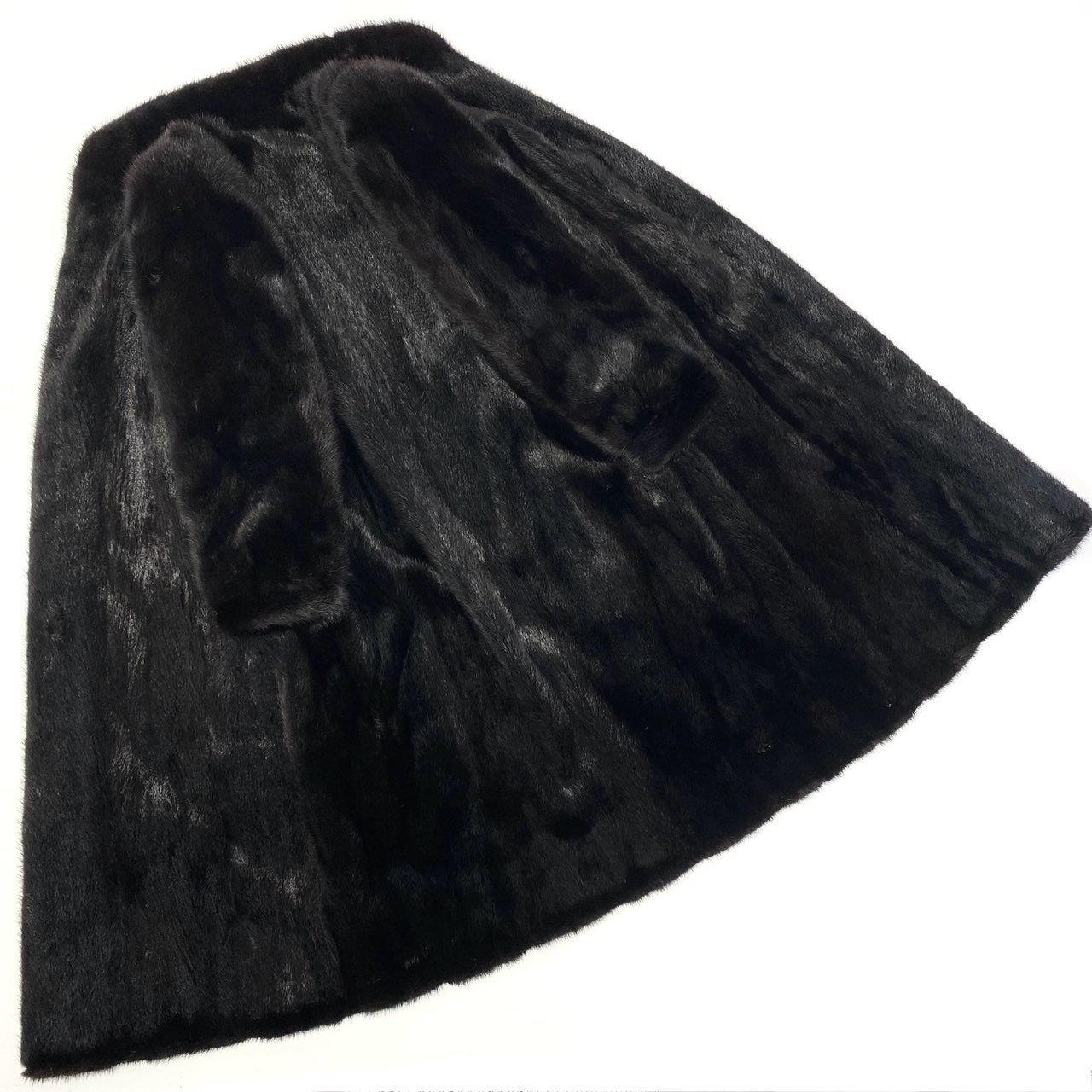 83a14 ダークミンク ミンクコート 超ロングコート 着丈107cm 毛皮コート ブラック系 ミンクファー 裏地花柄刺繍t18r