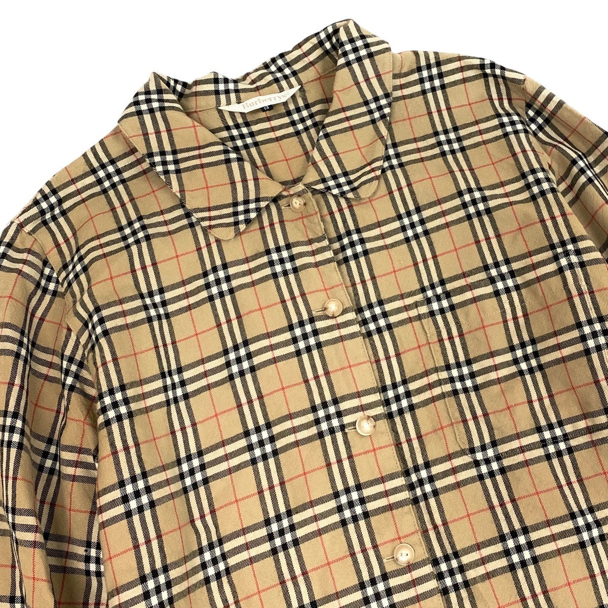 Ih11 Burberrys バーバリー ノバチェック ロングスリーブシャツ サイズ13 ベージュ ウール100％ レディースo07t