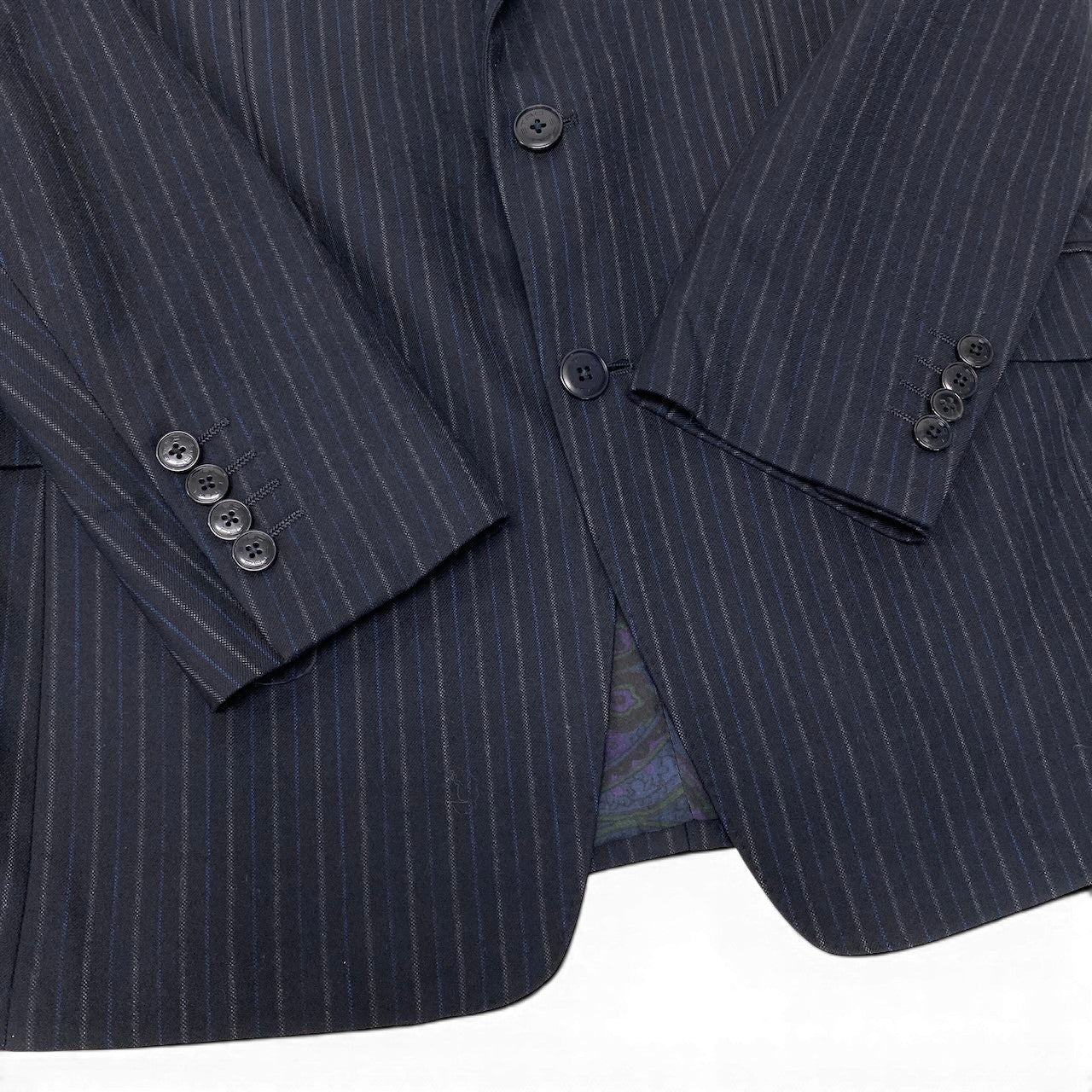 37e28 ETRO エトロ スリーピース セットアップスーツ ストライプ柄 裏地ストライプ柄 サイズ50 ネイビー ウール100％ メンズ 紳士服o07t
