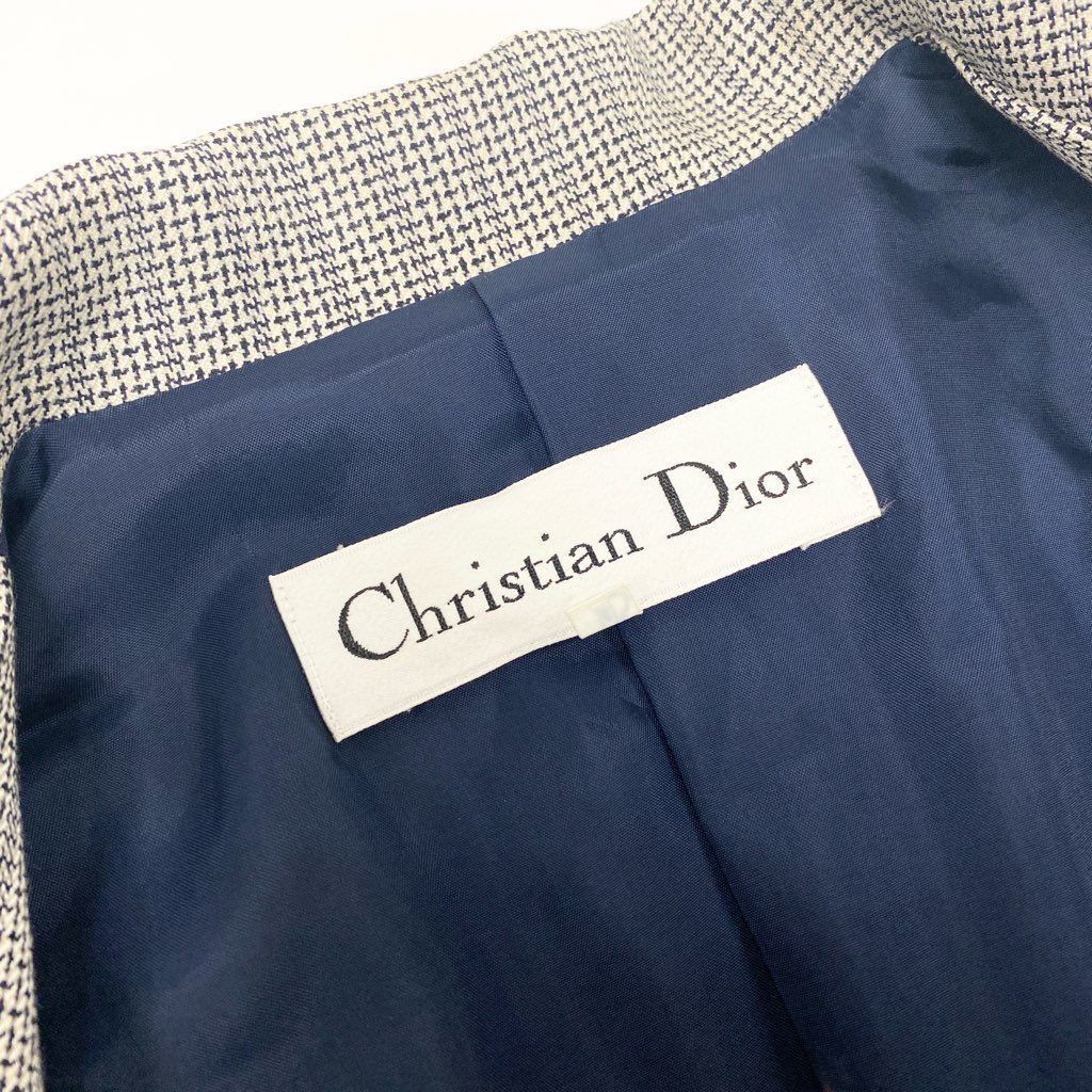 54l28 Christian Dior クリスチャンディオール Vintage セットアップ スーツスカート ダブルブレスト テーラードジャケット タイトスカート 9サイズ アイボリー ネイビー レディース 女性用o07t