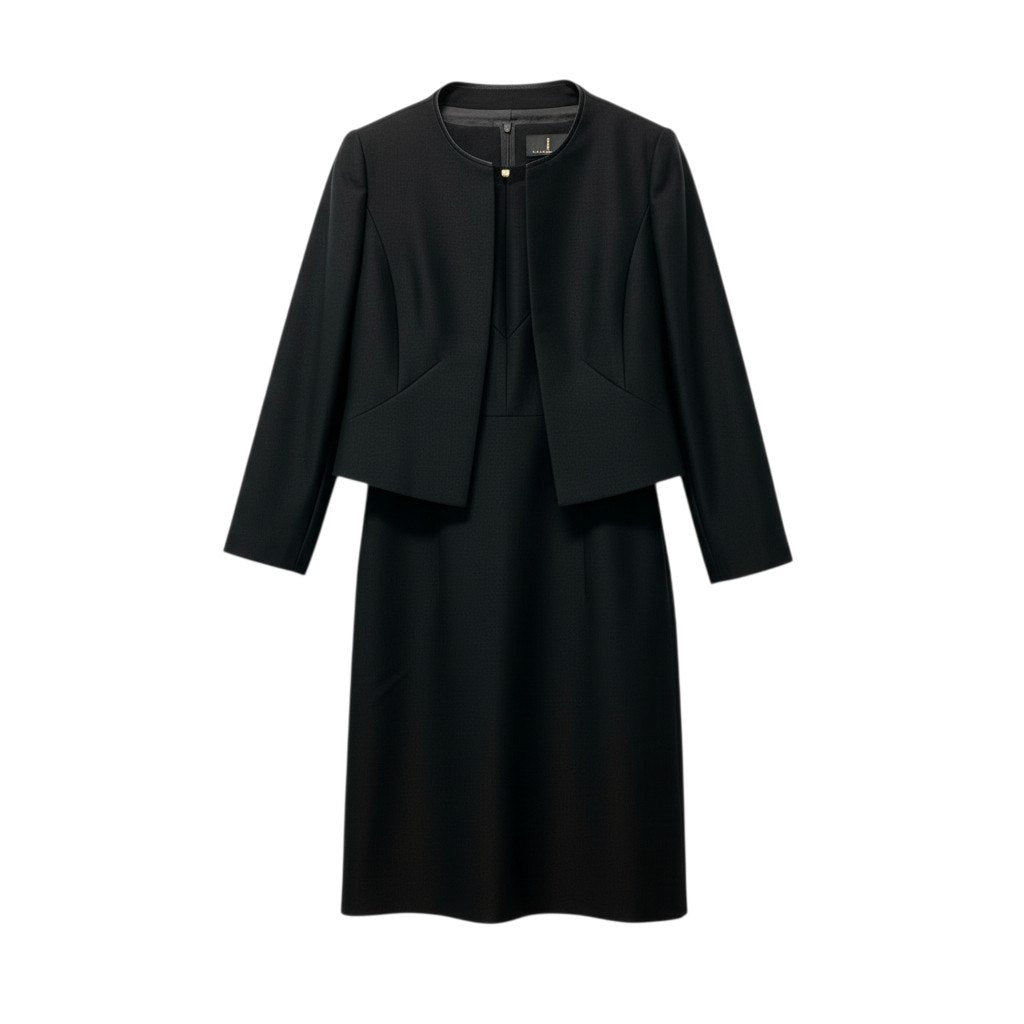 12b19《美品》 LANVIN ランバン 東京ソワール社製 ブラックフォーマル ジャケット ワンピース 冠婚葬祭 34 ブラック レディースu02t