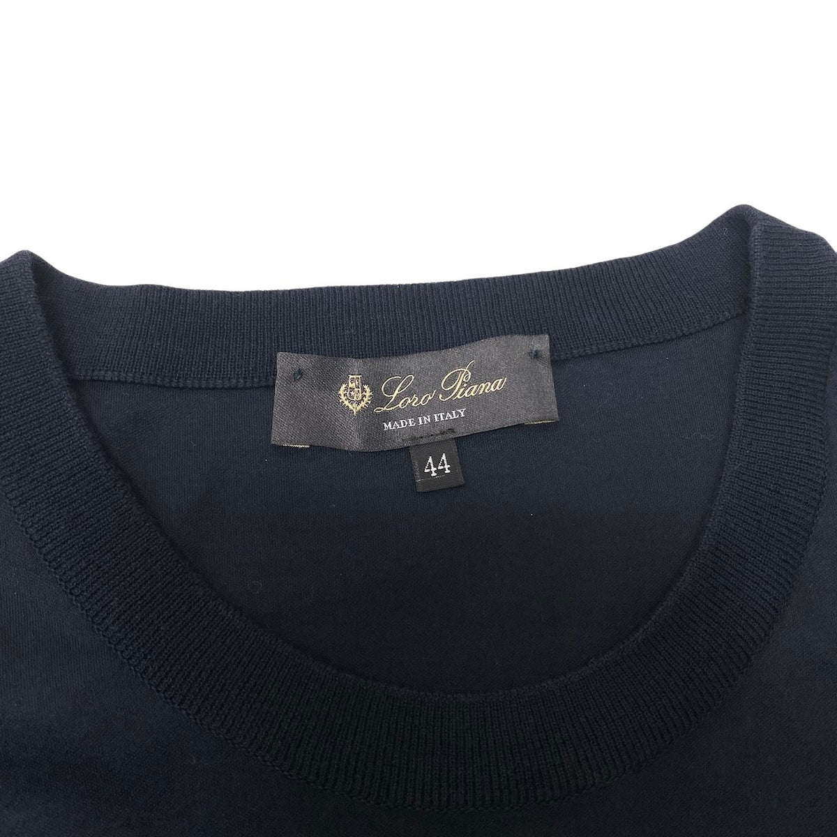 25i27 《美品》 Loro Piana ロロピアーナ 半袖カットソー Tシャツ メンズシャツ ロゴ刺繍 コットンシャツ イタリア製 FA15069 44 ブラック 綿100％ メンズ 男性用u02t