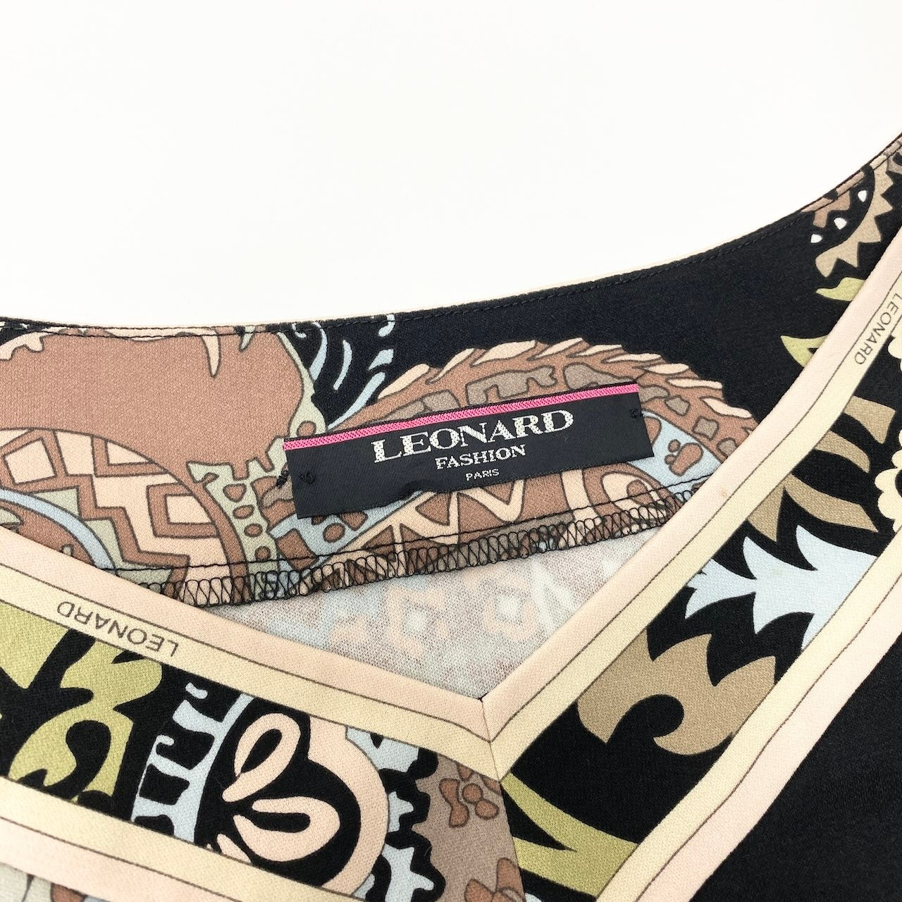 17d11 LEONARD FASHION レオナール ロングワンピース カンカン素材 七分袖ワンピース ペイズリー柄 総柄プリント LL マルチカラー レディース 女性用o07t