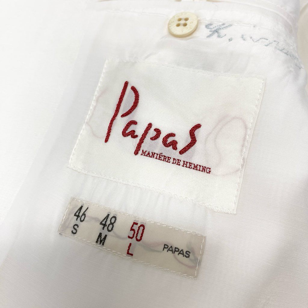 40l25 Papas パパス テーラードジャケット サマージャケット ブレザー 50 ホワイト リネン メンズ 紳士服u02t