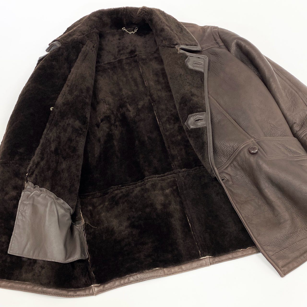 13j29 WOOLEA ムートンジャケット コート リアルラムスキン 羊革 42サイズ ブラウン メンズu02t