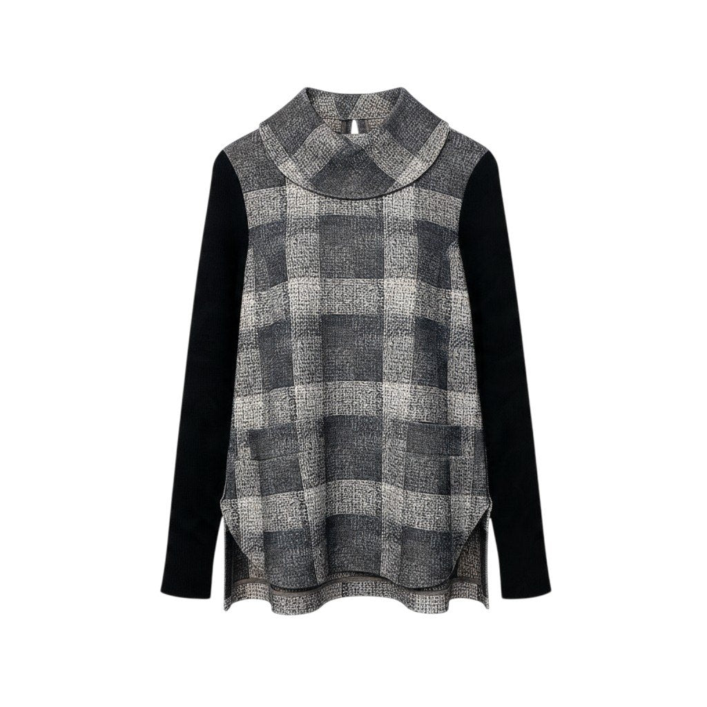 1j22 【美品】FOXEY NEW YORK フォクシーニューヨーク ロングスリーブカットソー 異素材切替 リブニット チェック柄 トップス 38サイズ レディース 女性用u02t