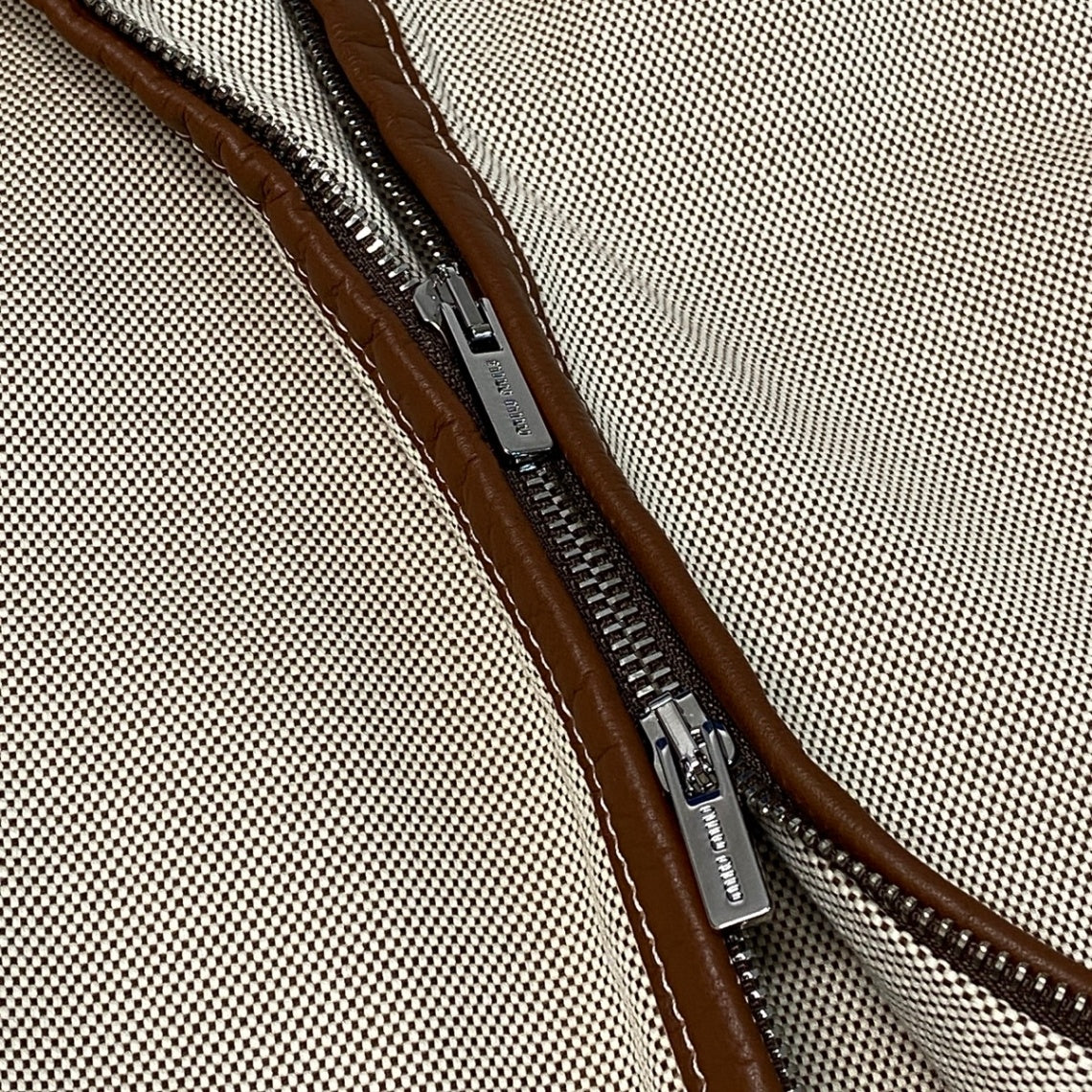 Ij28【極美品】MIUMIU 2023 ジャガード ブルゾン ジャケット  ML1042 38サイズ ベージュ ブラウン コットン レザー レディースk02i