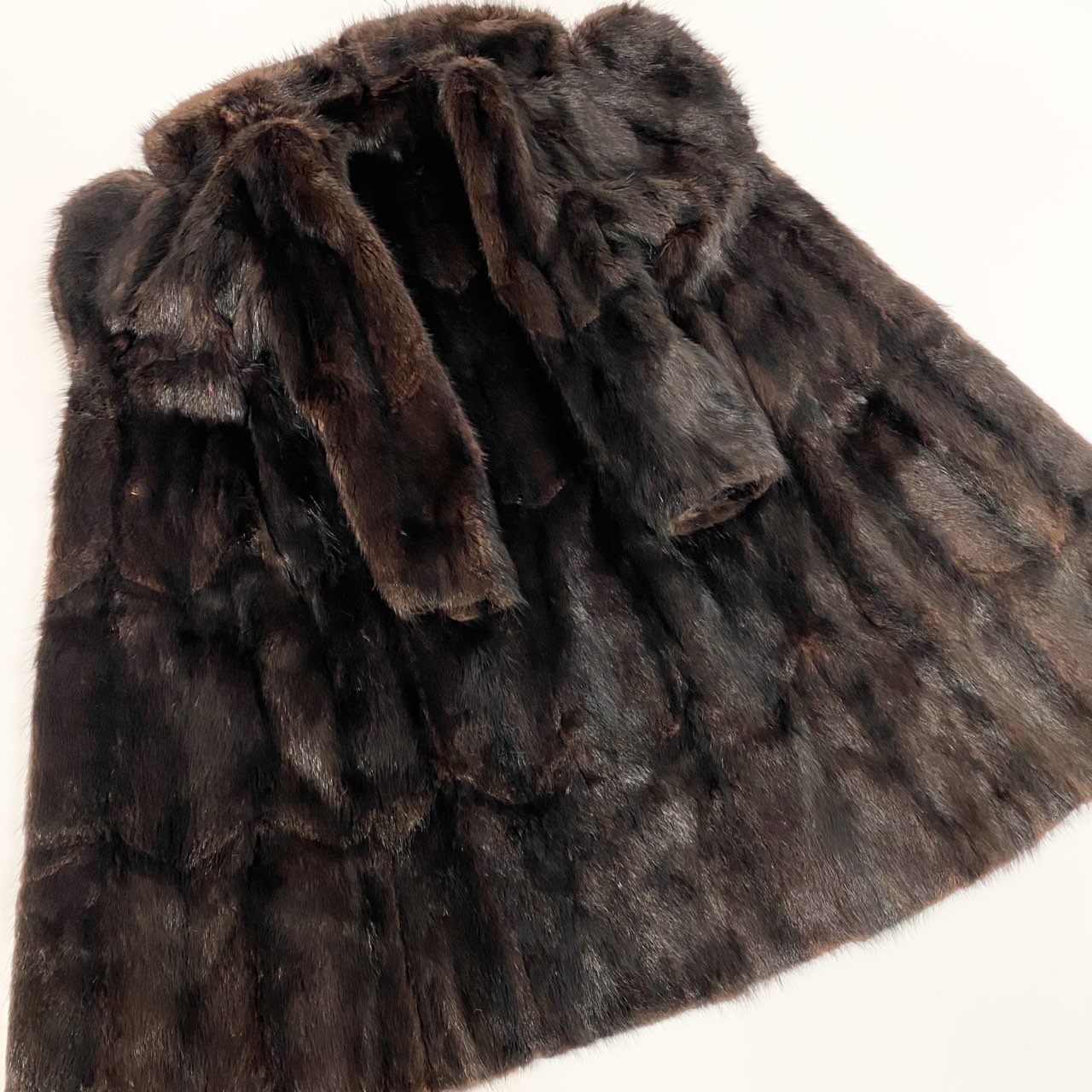 48a22 本毛皮 ロングコート  サイズ11 ダークブラウン リアルファー FUR COATo07t