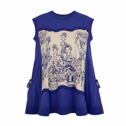 2k19 TOKUKO 1er VOL トクコプルミエヴォル 半袖 チュニックワンピース トップス Aライン 伸縮ストレッチ 9 ブルー系 レディースu02t