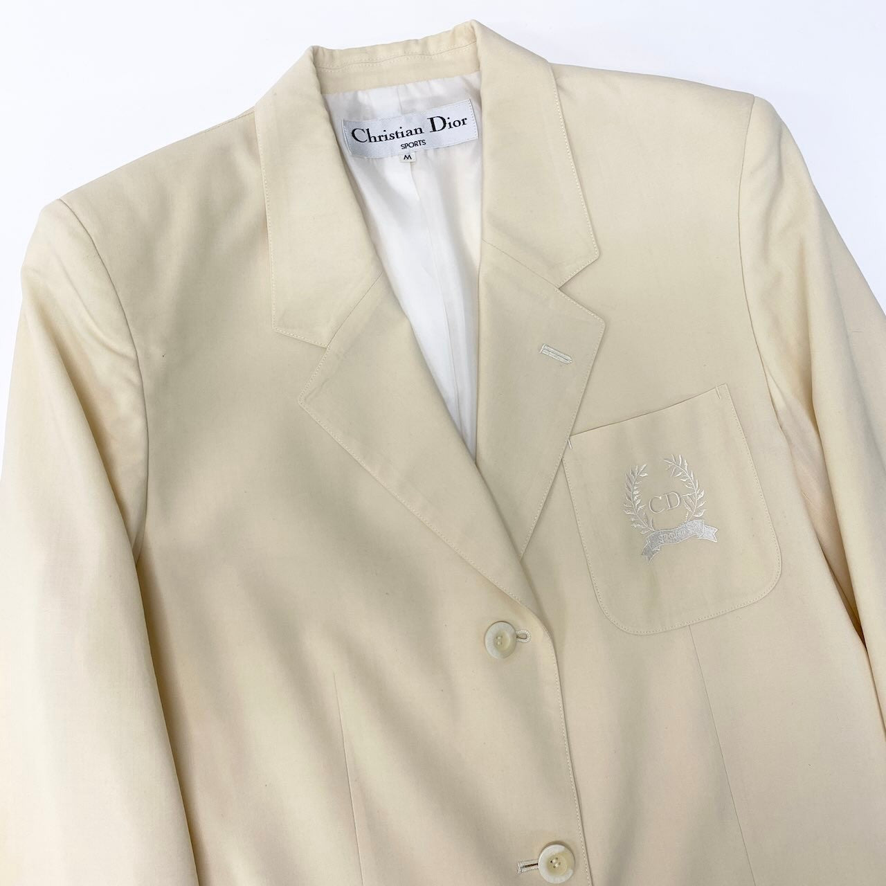83c27 Christian Dior クリスチャンディオール テーラードジャケット ウールジャケット ブランドロゴ刺繍 Mサイズ イエロー ウール100％ レディース 女性用o07t