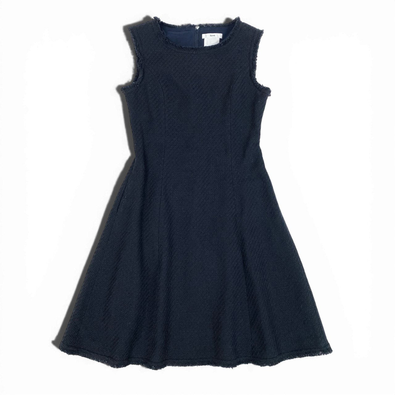 50b12 【美品】Rene ルネ ツイードワンピース ノースリーブワンピース 6016520 34サイズ ネイビー コットン100％ レディース 女性用u02t