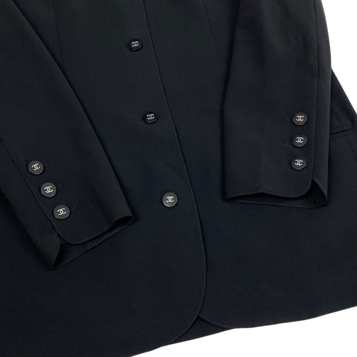 i22 CHANEL シャネル ヴィンテージ CCボタン ラウンドネックジャケット Vintage CC Button Round Neck Jacket P06469 Size40 ブラックt18r