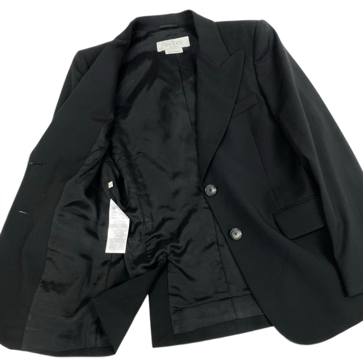 i19 E タグ付 GUCCI グッチ GUCCI UNIFORM テーラードジャケット ピークドラペル 40 ブラック ウール レディースo07t