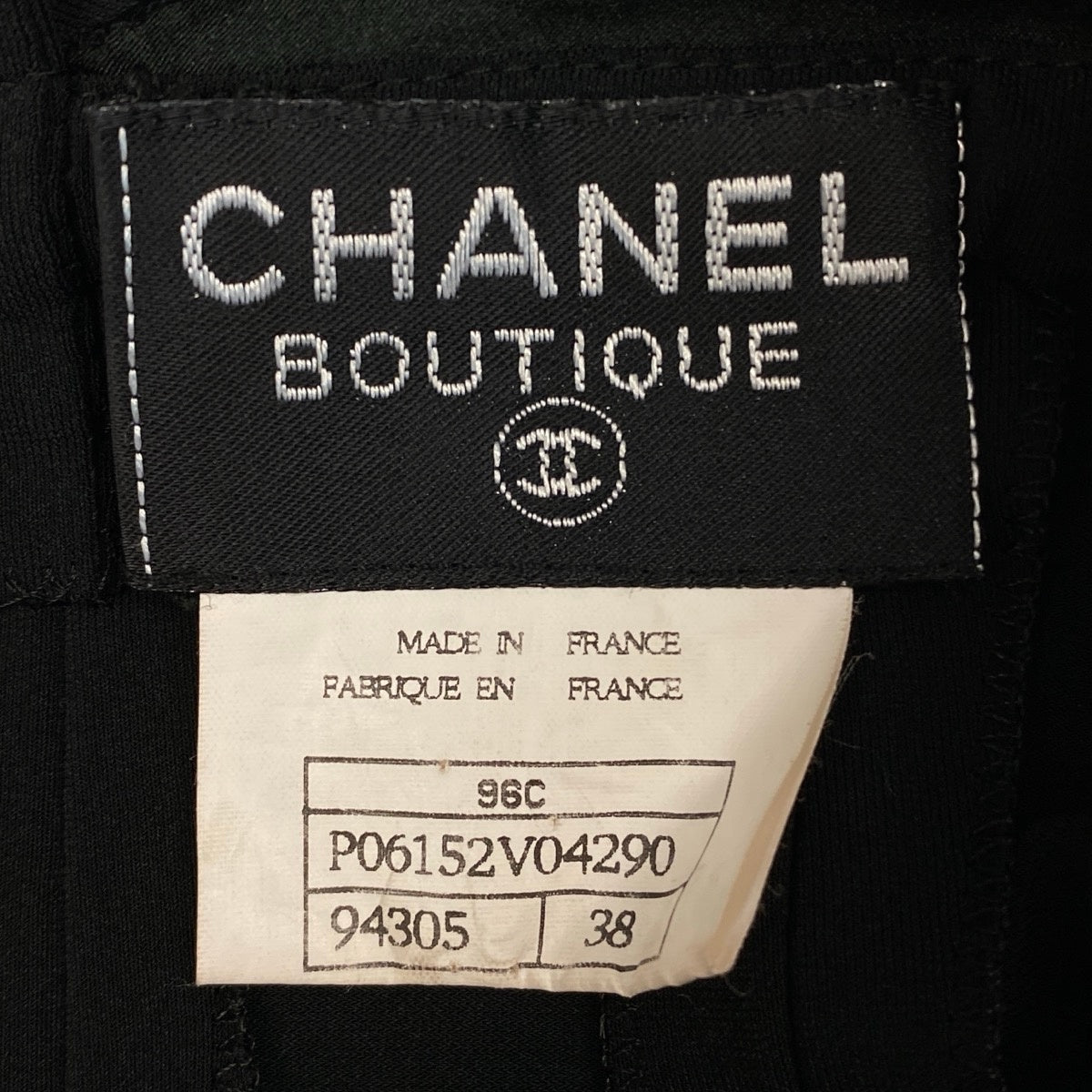 Ci4 【美品】 CHANEL シャネル 1996 クルーズライン キャミドレスワンピース フロント ココマーク刺繍 ストレッチ素材 96C P06152 サイズ38 ブラック レディースk02i