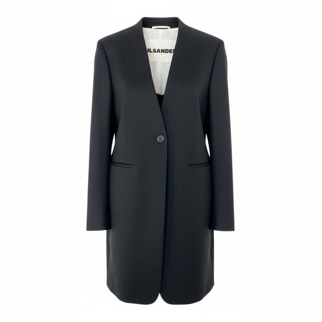 21L9【美品】JIL SANDER ジルサンダー 2024 ノーカラージャケット テーラードジャケット サイズ38 W JACKET 02 TMブラック レディースk02i