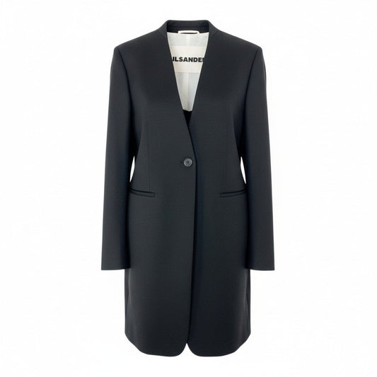 21L9【美品】JIL SANDER ジルサンダー 2024 ノーカラージャケット テーラードジャケット サイズ38 W JACKET 02 TMブラック レディースk02i