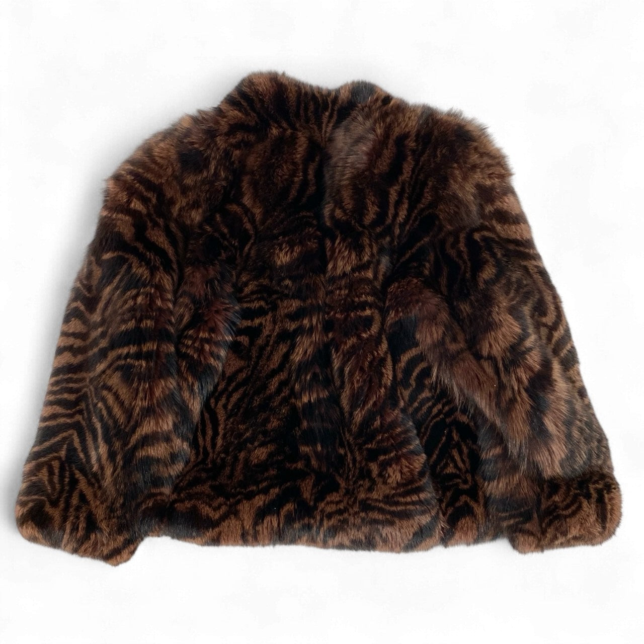27k14《希少》 ROTINY ロティニー 染めフォックスファー ゼブラ柄 ハーフコート M ブラウン 最高級毛皮 FOX FUR ボリューム◎t18r
