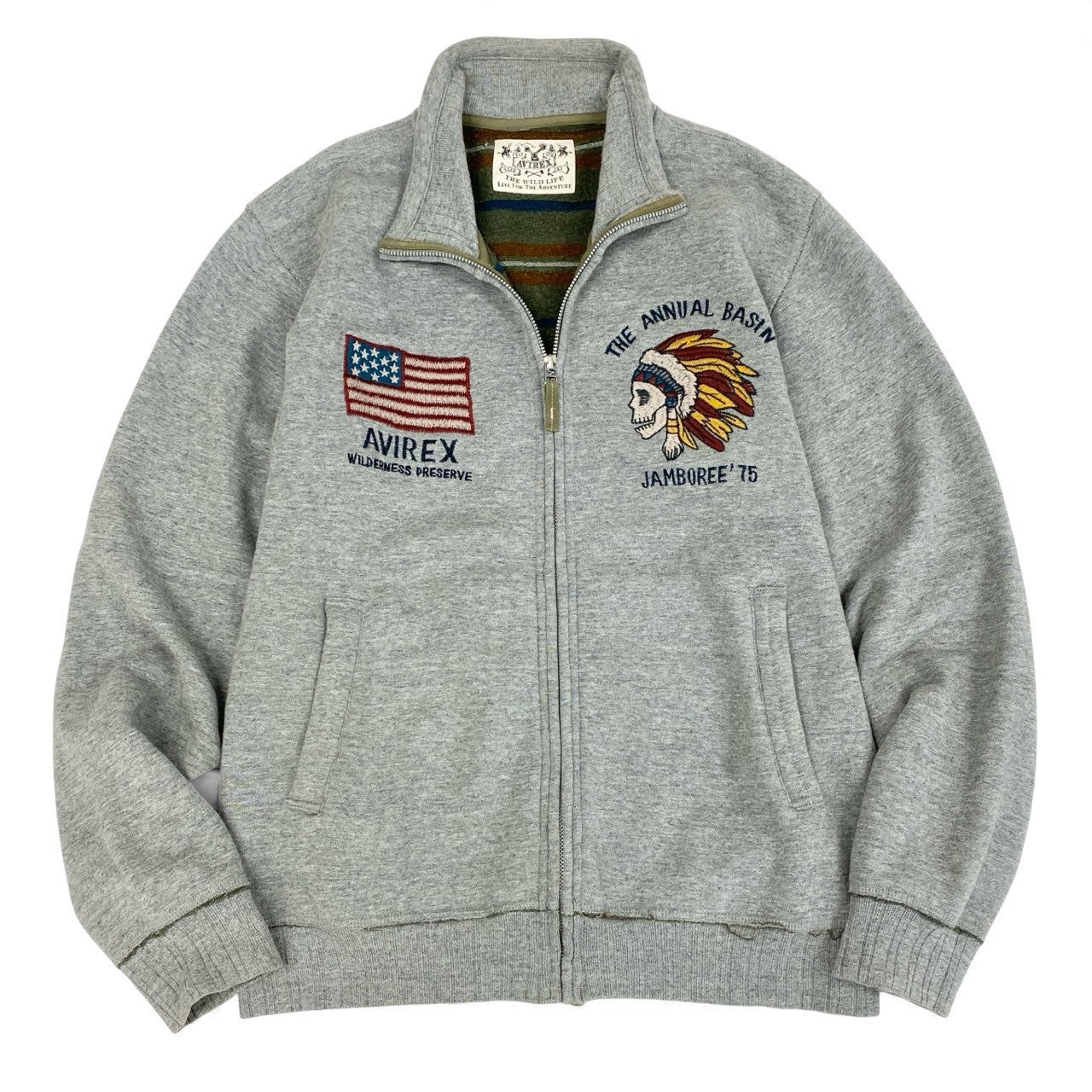 29l14 AVIREX アヴィレックス NATIVE EMB TRACK JKT 裏起毛スタンドジップアップジャケット 6113165 2XLサイズ グレー メンズo07t