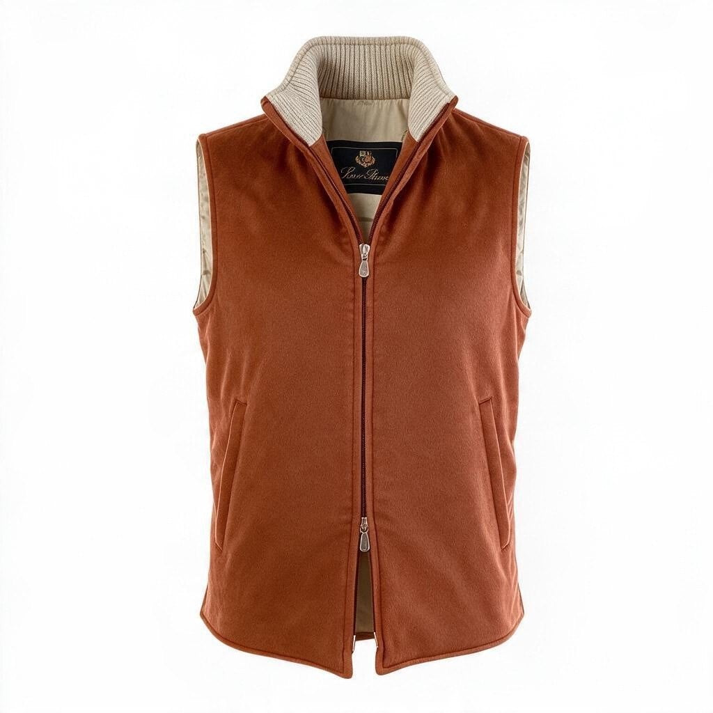 j19 Loro Piana スタンドカラーカシミヤベスト ジャケットベスト アウター 40サイズ オレンジ カシミヤ100％ レディース 女性用u02t