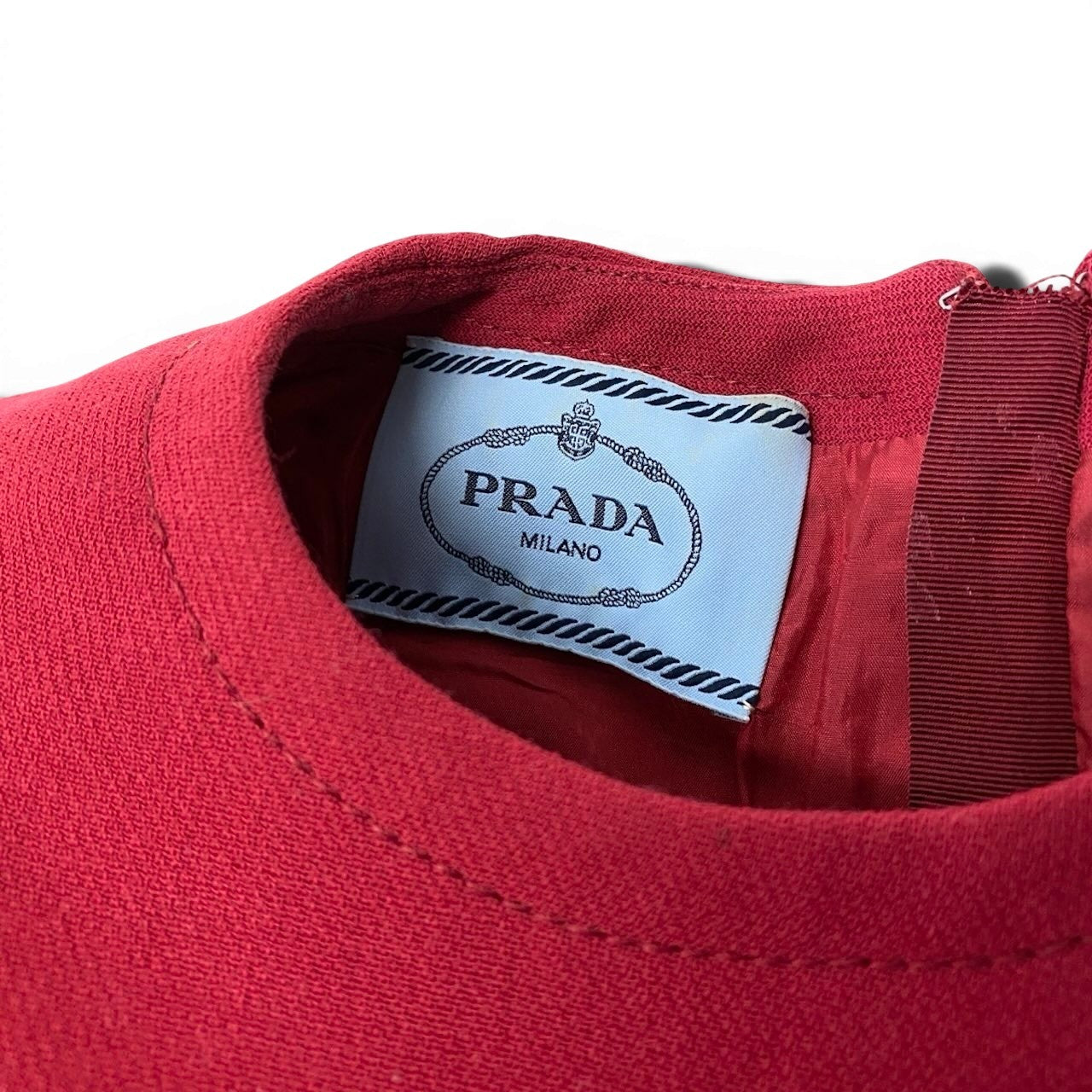 89g20 PRADA プラダ ノースリーブワンピース ドレス 膝丈 イタリア製 36サイズ レッド ウール100％ レディース 女性用u02t