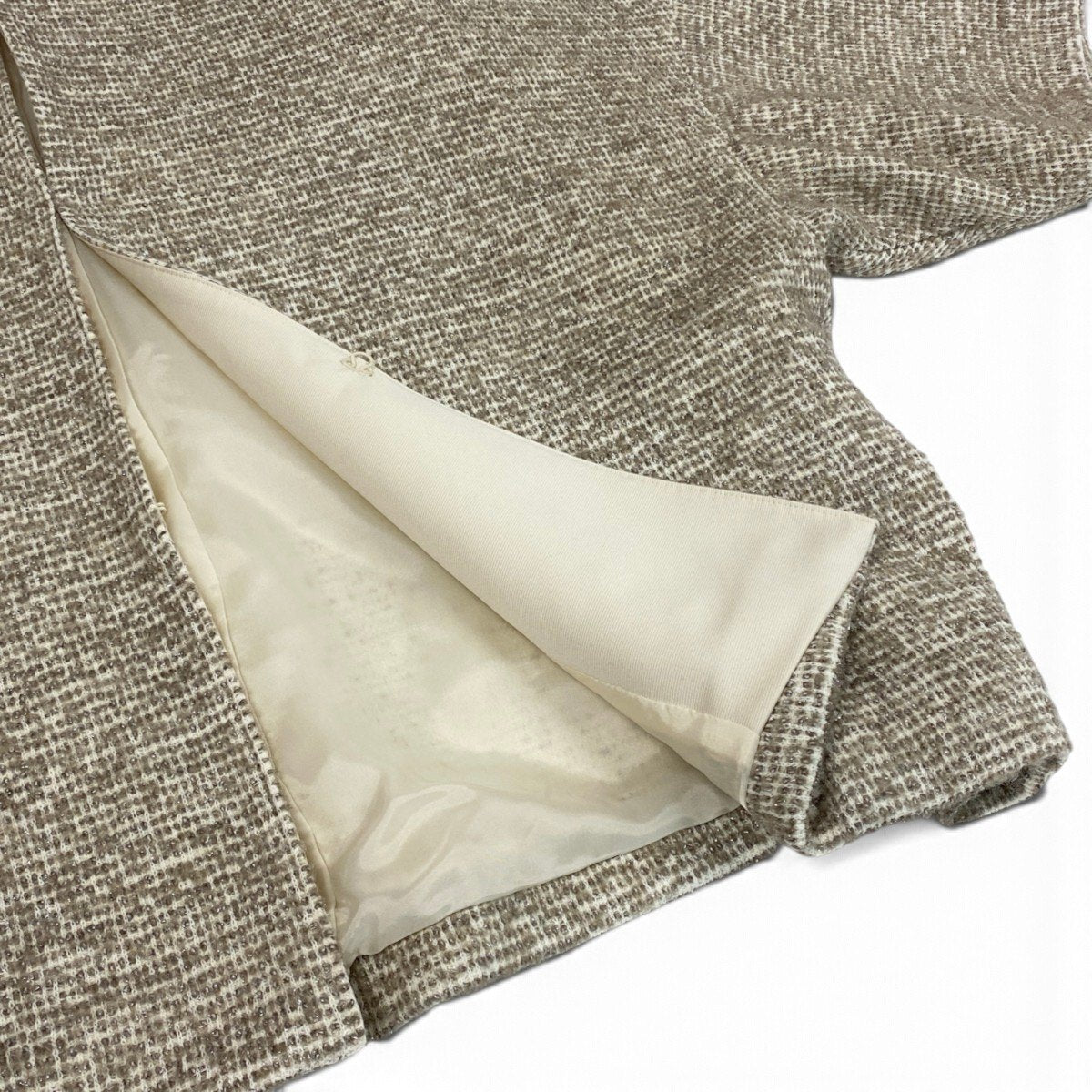 19i30 【極美品】Leilian レリアン ツイードジャケット ノーカラージャケット 日本製 13+サイズ ベージュブラウン レディース 女性用u02t