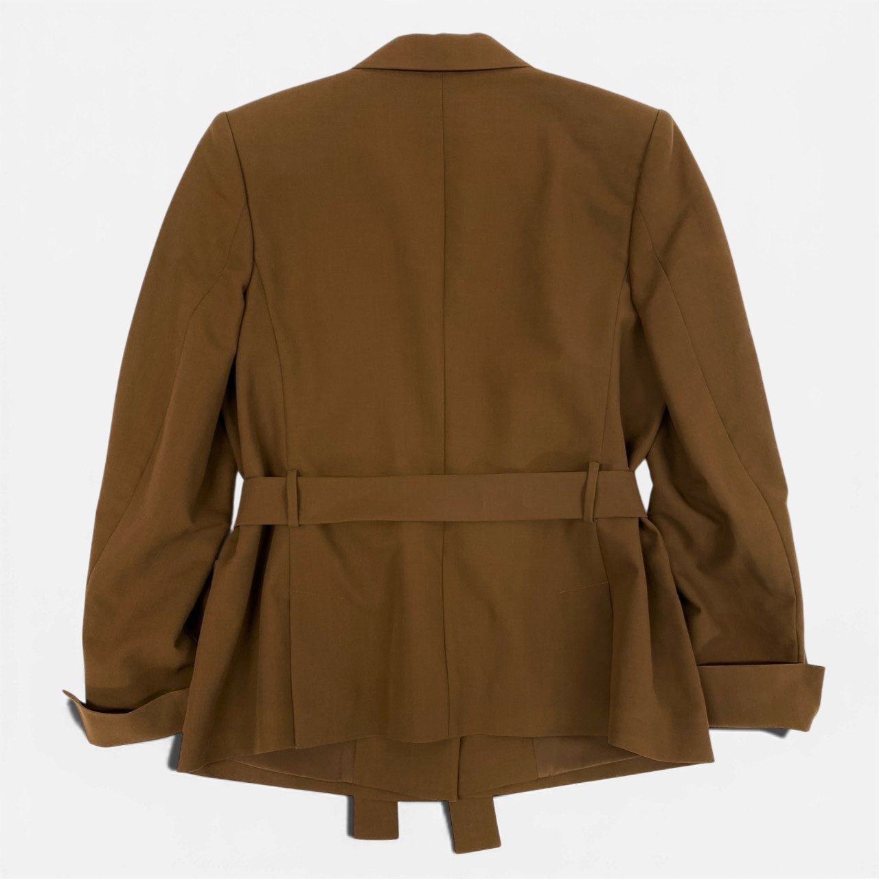 Ec6 Salvatore Ferragamo サルヴァトーレフェラガモ ハーフコート ジャケット ウエストリボン 金ロゴボタン レディース 女性服 イタリア製 44 キャメル コットン100％u02t