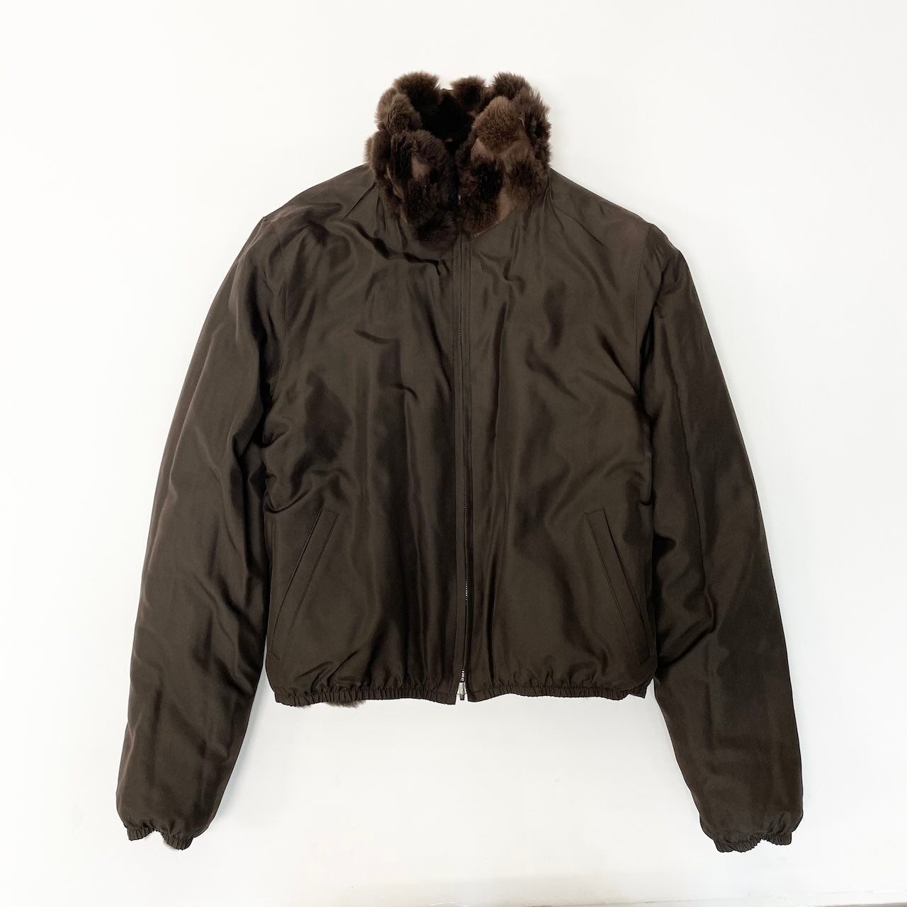 4c29 ARMANI COLLEZIONI アルマーニコレッツォーニ 毛皮ジャケット リバーシブルジャケット ダブルジップ アウター 38サイズ ブラウン レディース 女性用u02t