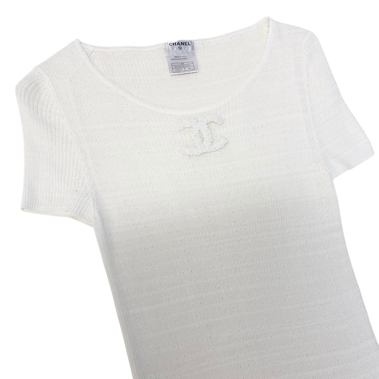 Ce27 【美品】 CHANEL シャネル 2009年 ココマーク サマーニット チュニック丈 P35183 サイズ40 ホワイト レディース 女性服ta1ta1