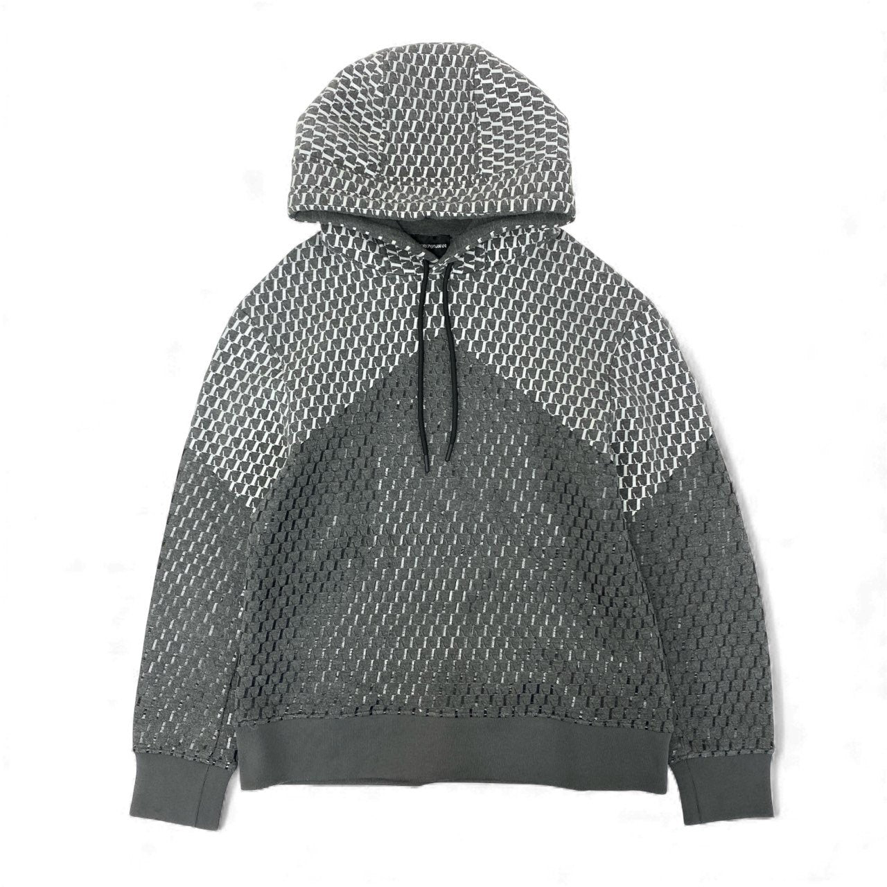 10k11 EMPORIO ARMANI エンポリオアルマーニ 総柄プリント ボンディングパーカー フードパーカー サイズXS グレー メンズ 男性用 トップスk02i