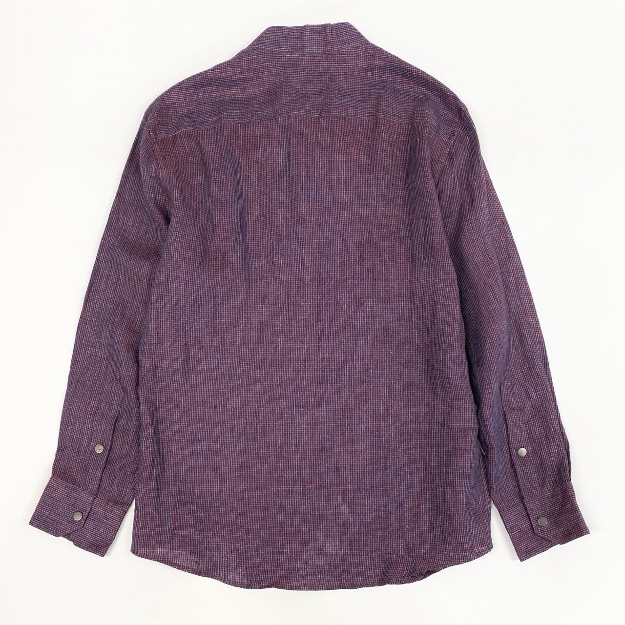 31a26 ARMANI COLLEZIONI アルマーニコレツィオーネ ノーカラーシャツ 長袖 チェック柄 比翼ボタン S パープル メンズ 男性用o07t