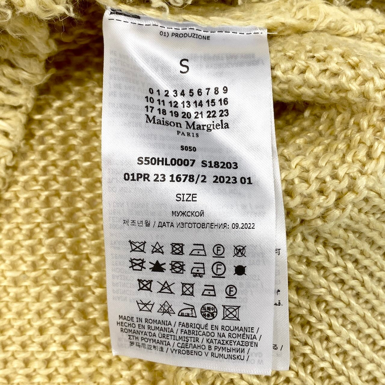Md23  Maison Margiela メゾンマルジェラ リネン オーバーサイズ ブラッシュドセーター ローゲージニット  S50HL0007 サイズS イエロー リネン100％ メンズ 紳士服o07t