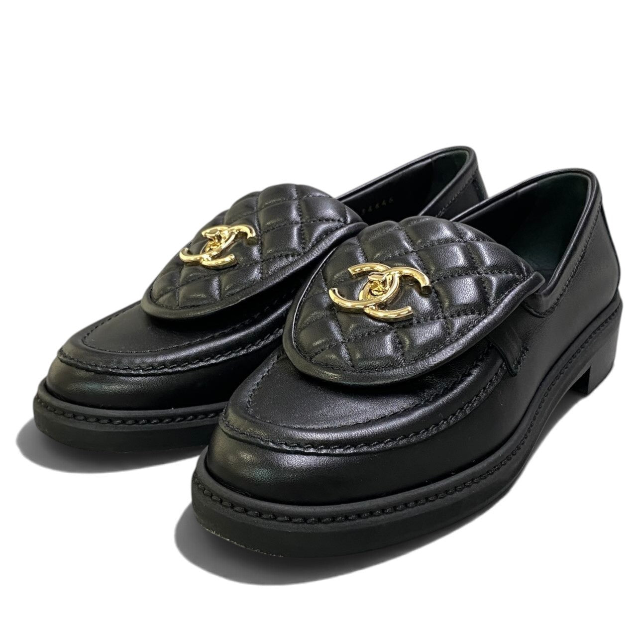 i1 【極美品】 CHANEL シャネル ターンロック ココマーク マトラッセ ローファー G36646 サイズ36 1/2 ブラック レザー レディースk02i