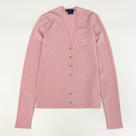 56h1《美品》 RALPH LAUREN GOLF ラルフローレン ゴルフ ロゴ刺繍 ストレッチカーディガン M ピンク シルバーボタン Vintage ヴィンテージt18r