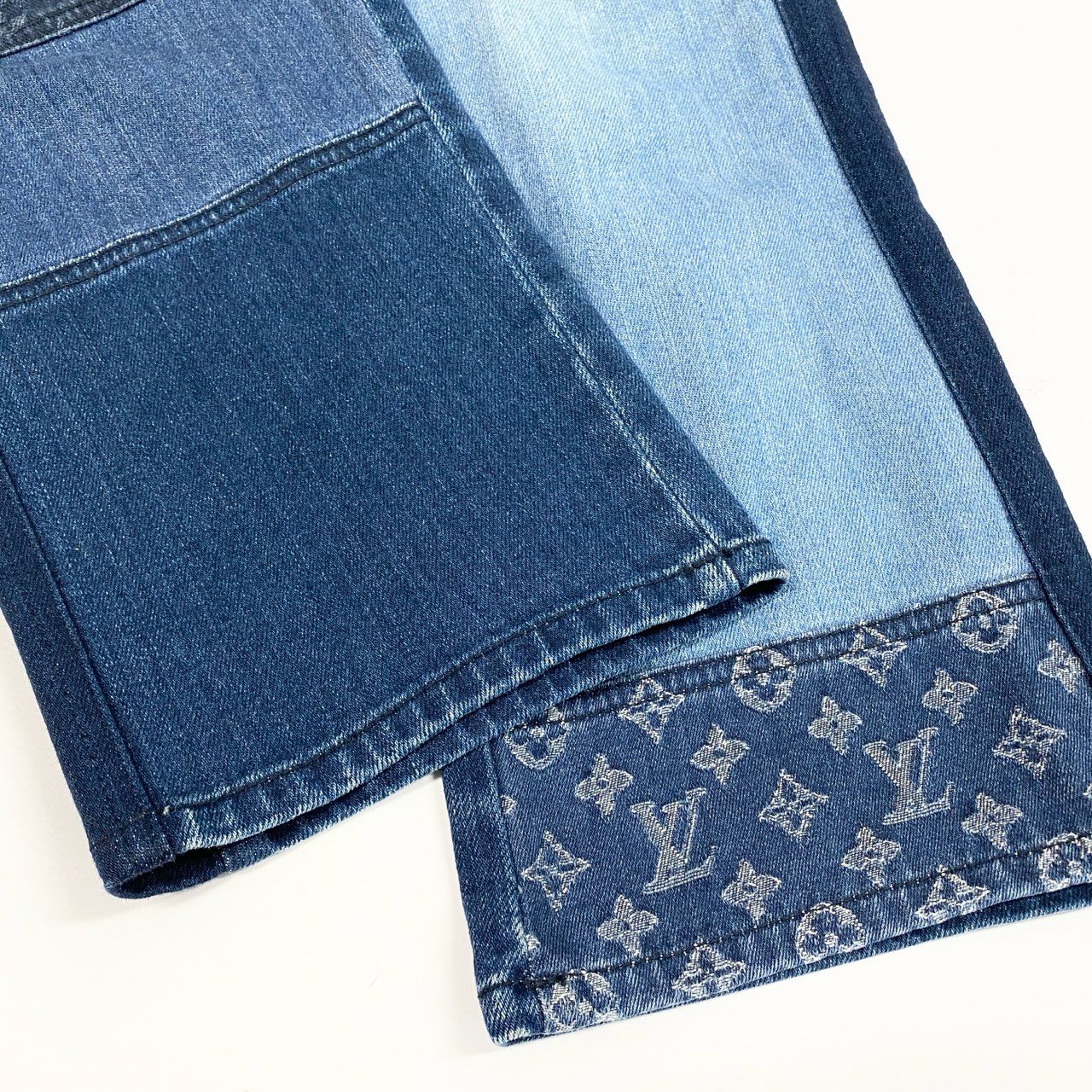 Ia15 LOUIS VUITTON ルイヴィトン モノグラム切替 クロップドデニムパンツ ジーンズ サイズ36 インディゴ レディース ボトムta1