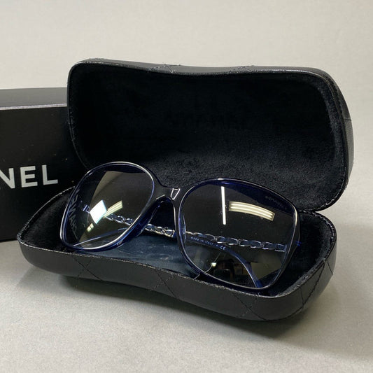 j3 《美品》 CHANEL シャネル チェーンテンプル グラデーションサングラス 5210-Q-A 57□17 ダークネイビー ココマーク 眼鏡 メガネ アイウェア ケース付きt18r