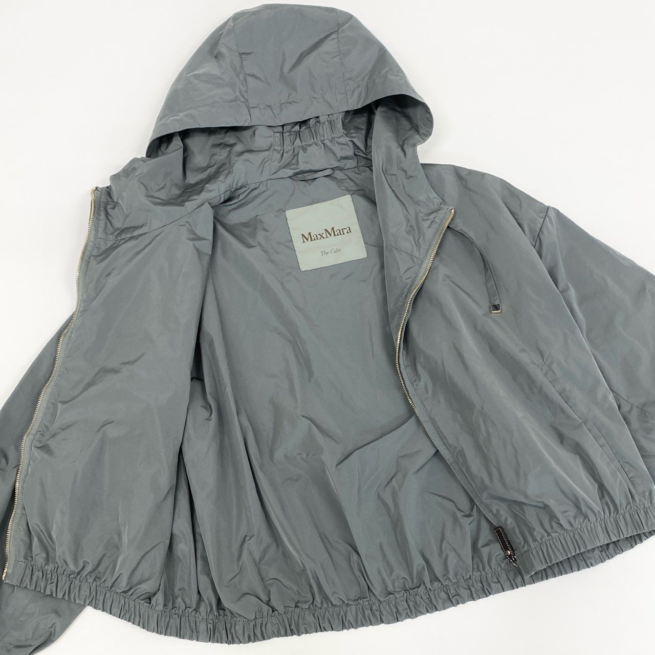 57h4 Max Mara マックスマーラ The Cube. テクニカル タフタパーカー フーディージャケット サイズ38 グレー系 レディース ライトアウター 羽織k02i