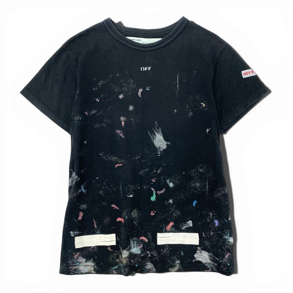 6l25 OFF WHITE オフホワイト GALAXY ギャラクシーペイント Tシャツ XXS ブラック カットソー TEE アート メンズt18r