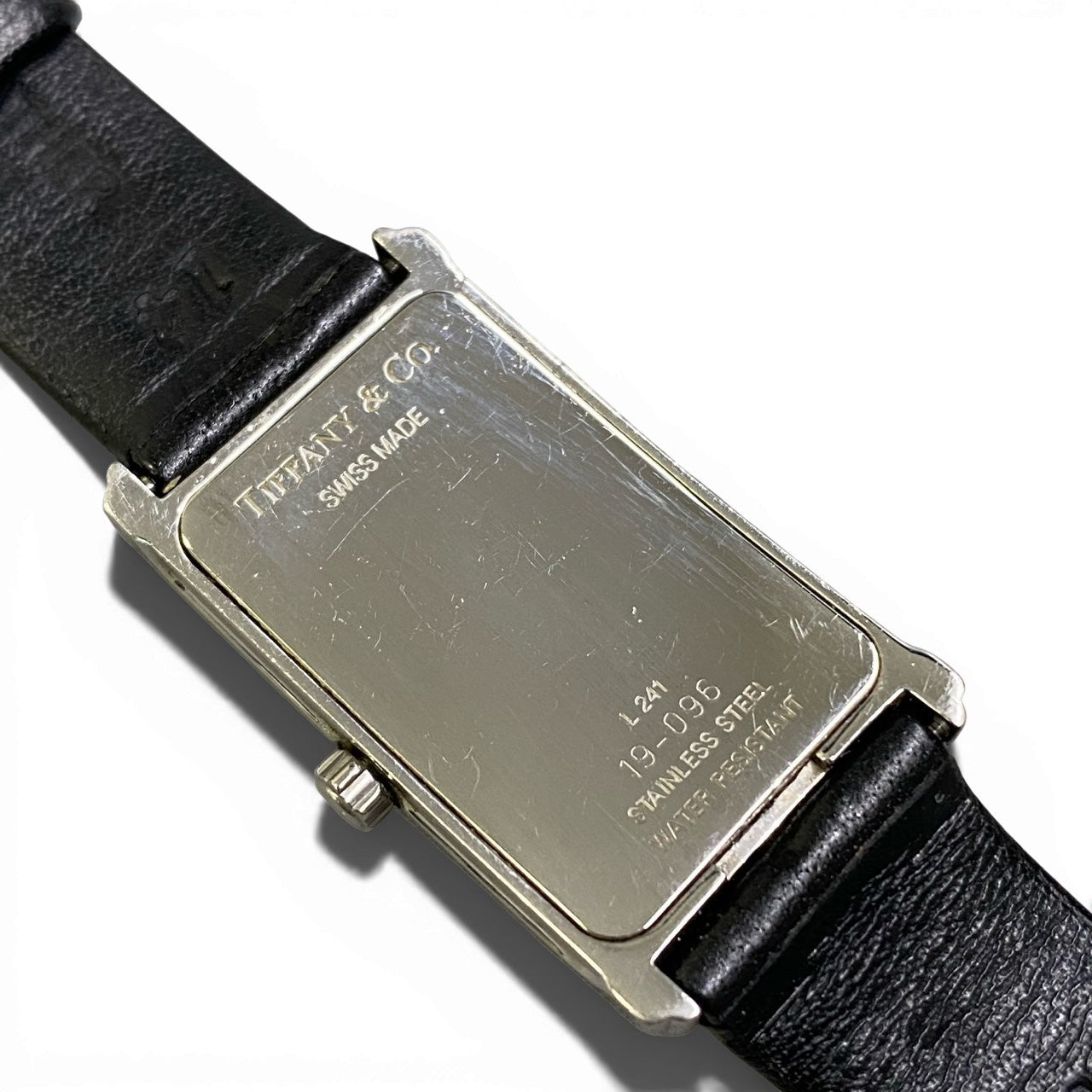 b12 TIFFANY&Co ティファニー 腕時計 レクタンギュラー クラシック L241 ホワイト ブラック レザー Rectangular Watch 動作〇 ケース付t18r