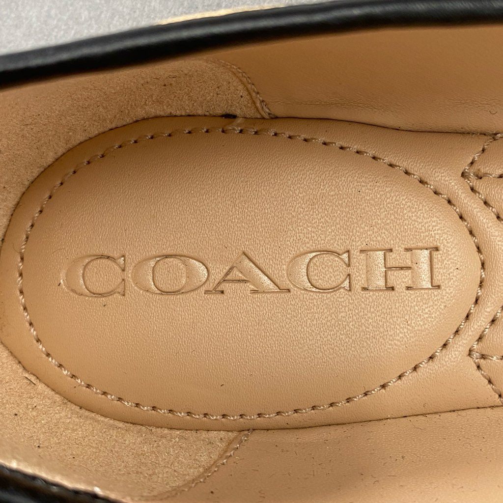 7d21 【美品】 COACH コーチ タッセル付き フラットシューズ バレエシューズ 23.0 ベージュ系 キャンバス レディース 靴 女性靴