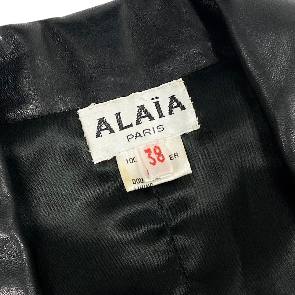 i18 ALAIA PARIS ヴィンテージ レザーテーラードジャケット フランス製 38サイズ ブラック レザー レディース 女性用u02t