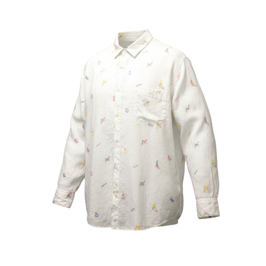 5c6 《美品》 Papas パパス リネンシャツ 長袖シャツ トップス 刺繍 LL ホワイト 麻100％ メンズu02t