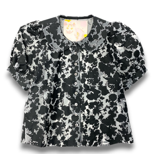 54c20 《美品》 mikio sakabe PINK HOUSE ミキオサカベ ピンクハウス シアーシャツ 半袖シャツ ブラウス 総柄 ブラック グレー レディースu02t