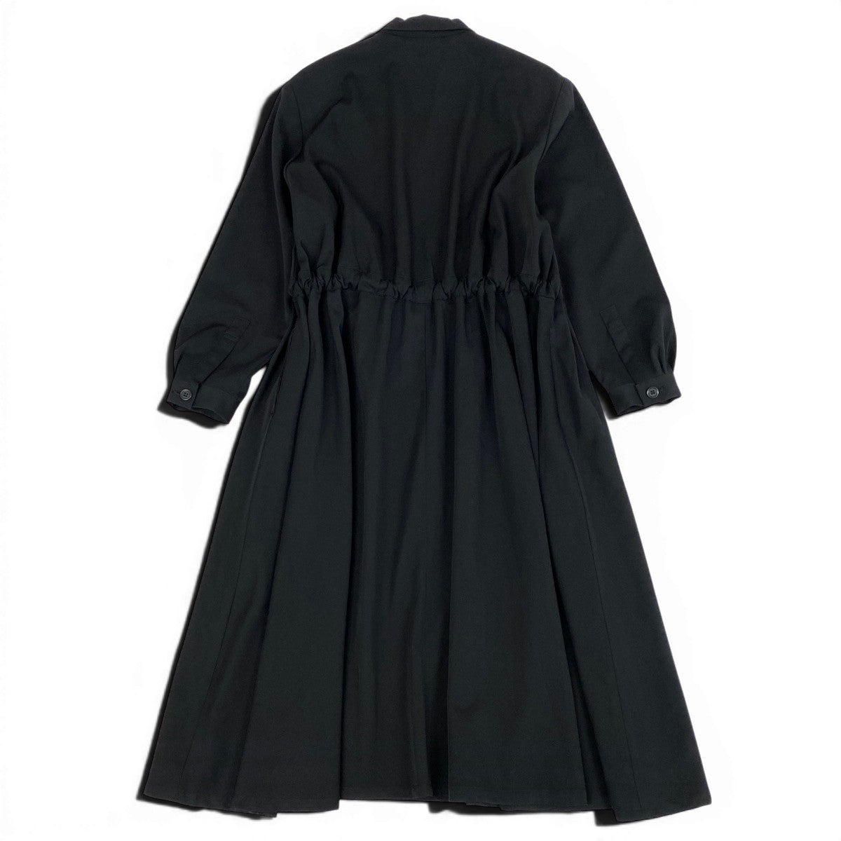 Ae25 【美品】 Y`s ワイズ YOHJI YAMAMOTO ヨウジヤマモト ギャバジン ウエストシェイプ ロングスリーブワンピース YF-D03-100 ブラック ウール100％ レディースta1