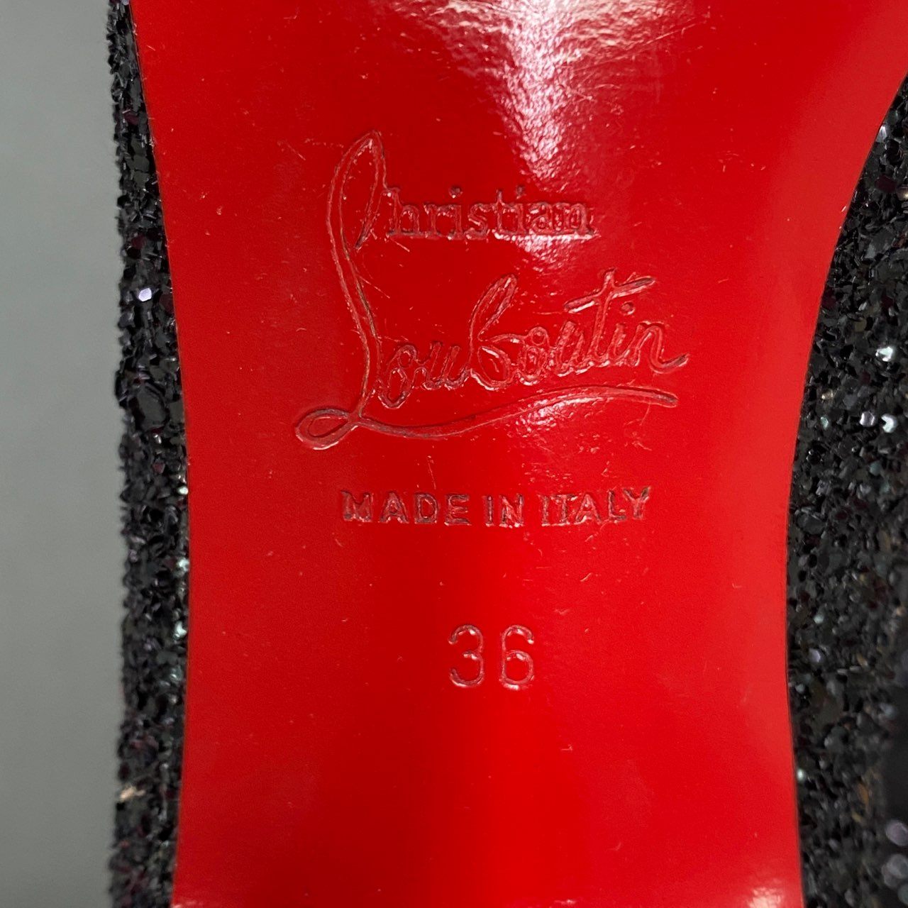 6a10 Christian Louboutin クリスチャンルブタン グリッター ラメパンプス 36 ブラック イタリア製 セレモニー 結婚式 シューズ